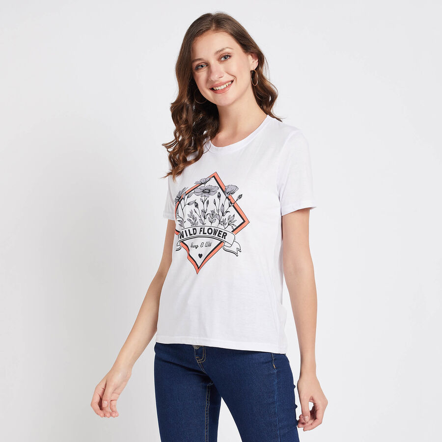 Round Neck T-Shirt, White, large image number null