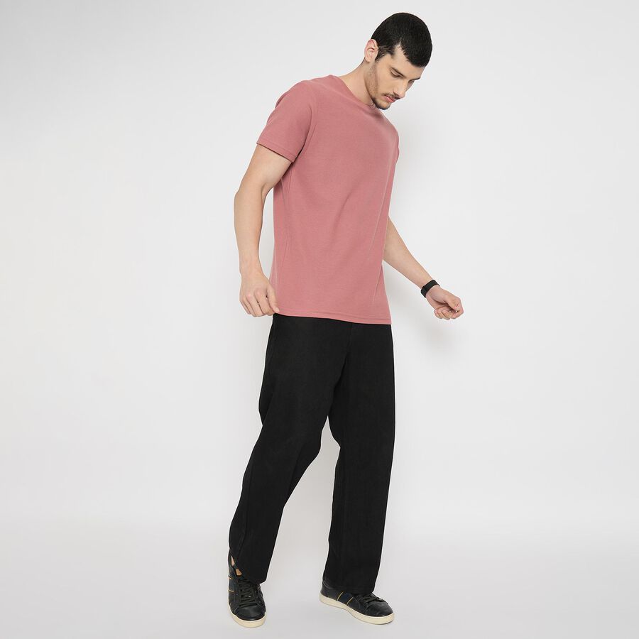 Men's Round Neck Half Sleeves T-Shirt , Pink, large