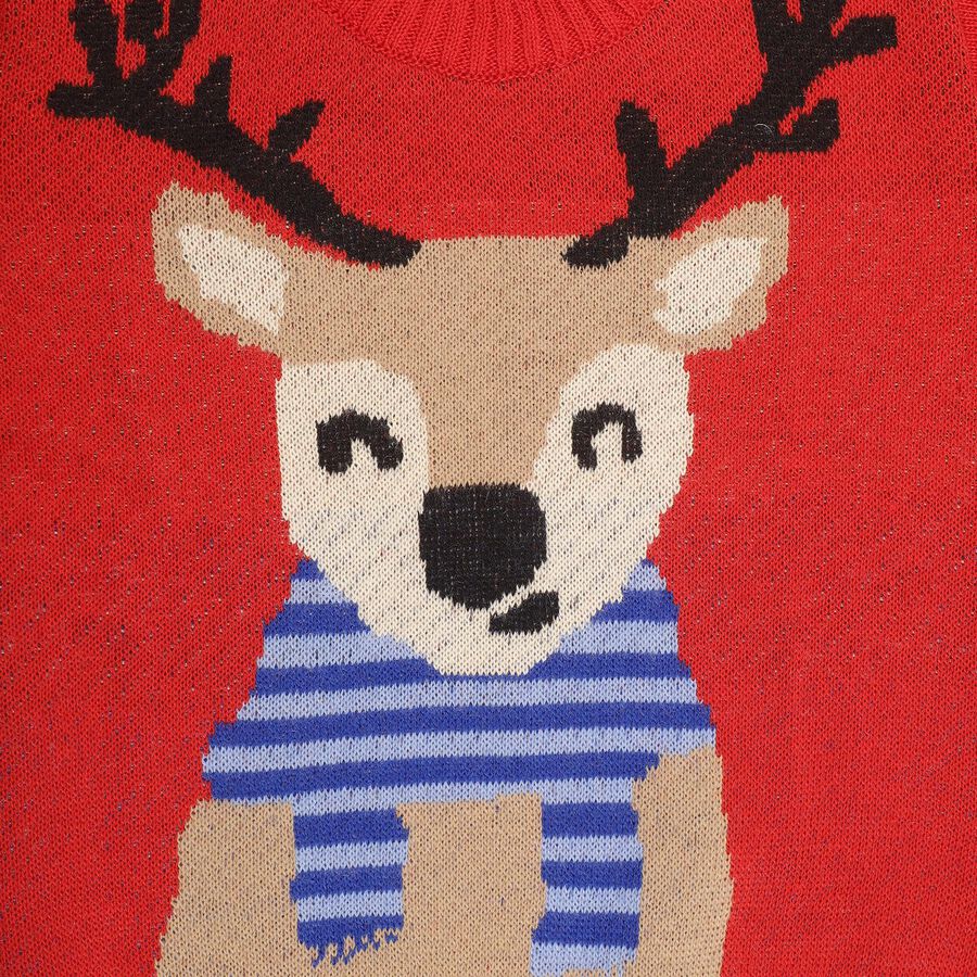 Boys Bright Cherry Red Crew Neck Casual Pullover, लाल, large image number null