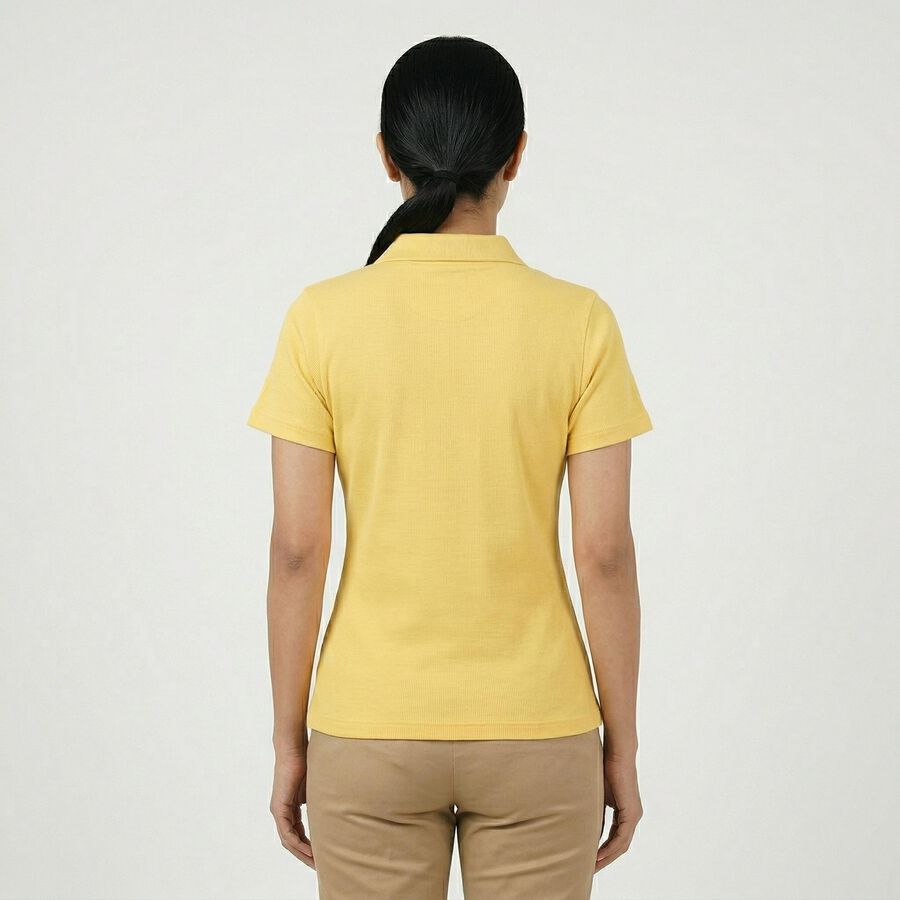 Women's Yellow Polo Neck Preppy Polo T-Shirt, Yellow, large