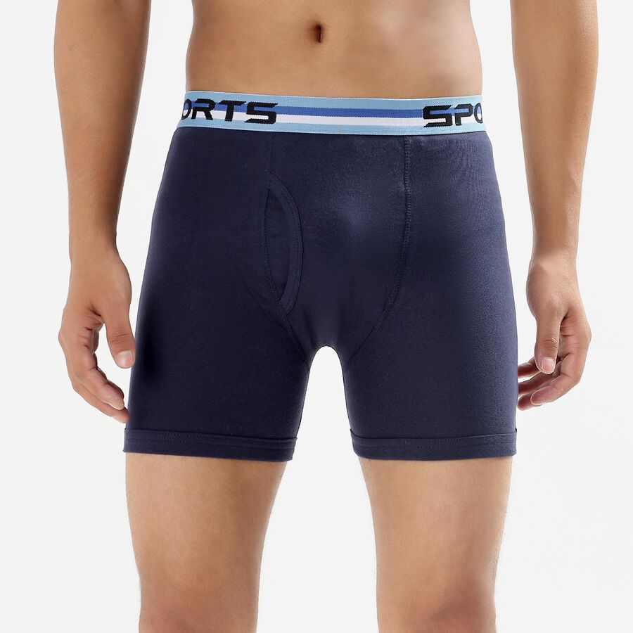 Men's 100% Cotton Long Length Trunks, Navy Blue, large image number null