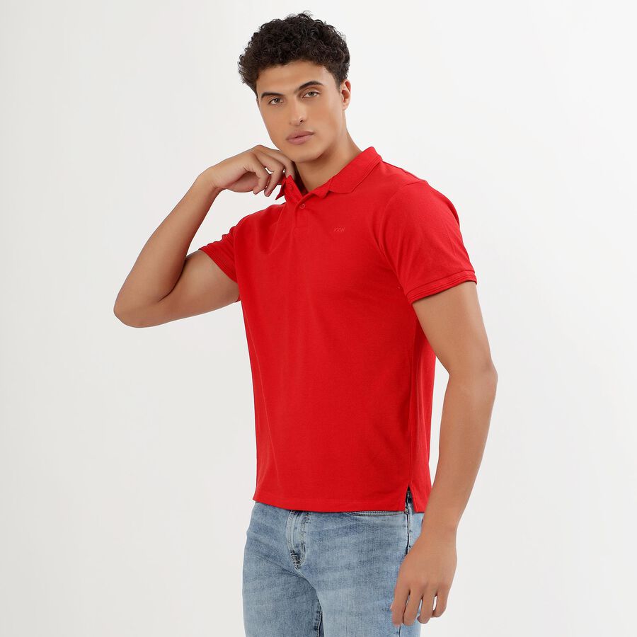 Men's Bright Cherry Red Polo Neck Half Sleeve T-Shirt, Red, large image number null