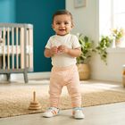 Infants' Peach Jogger Fit Striped Pyjama, पीच, small