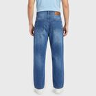 Men's Blue Straight Fit Washed Jeans, Dark Blue, small