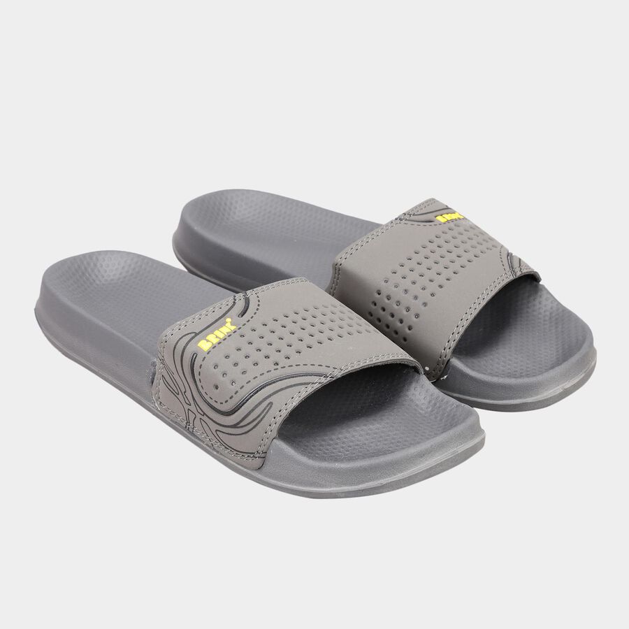 Men Solid Slip-On Casual Sandals, Dark Grey, large image number null