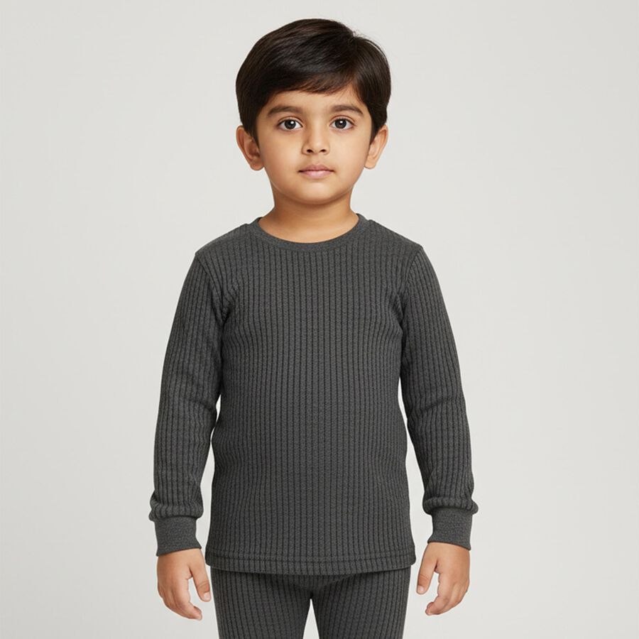 Boys Charcoal Grey Round Neck Thermal, चारकोल, large image number null
