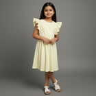 Girls' Light Yellow Round Neck Ruffle Sleeve Dress, Yellow, small image number null