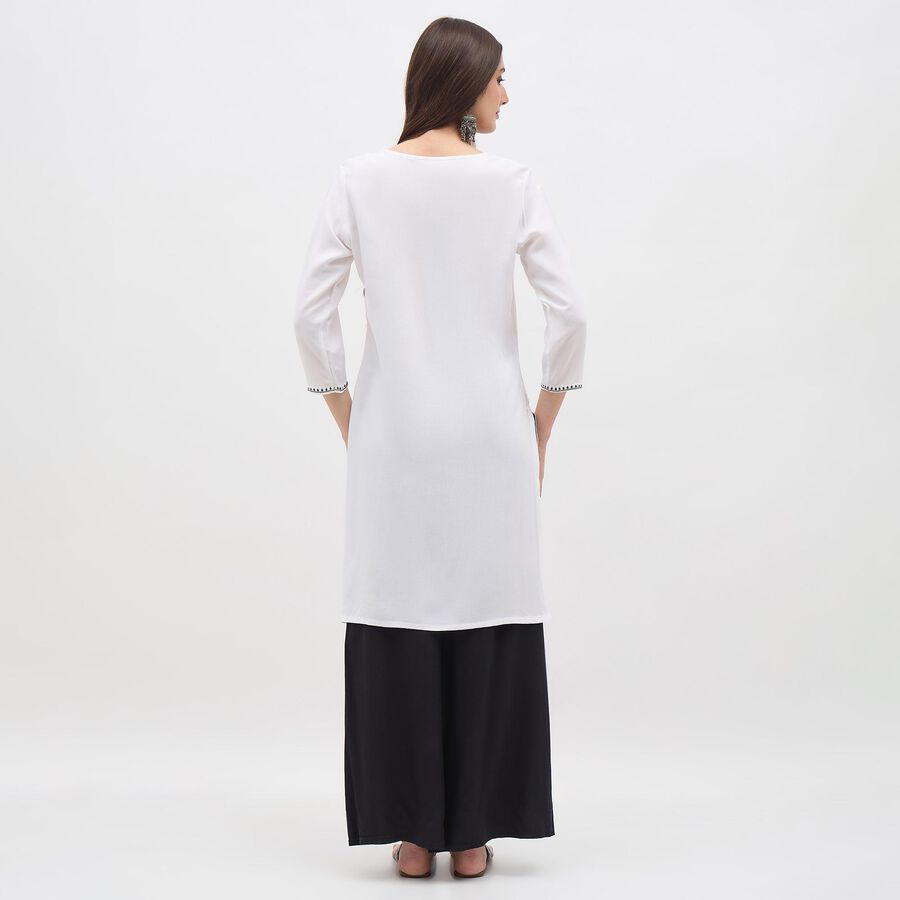 Women's White Round Neck Embroidered Kurta, ऑफ व्हाइट, large image number null