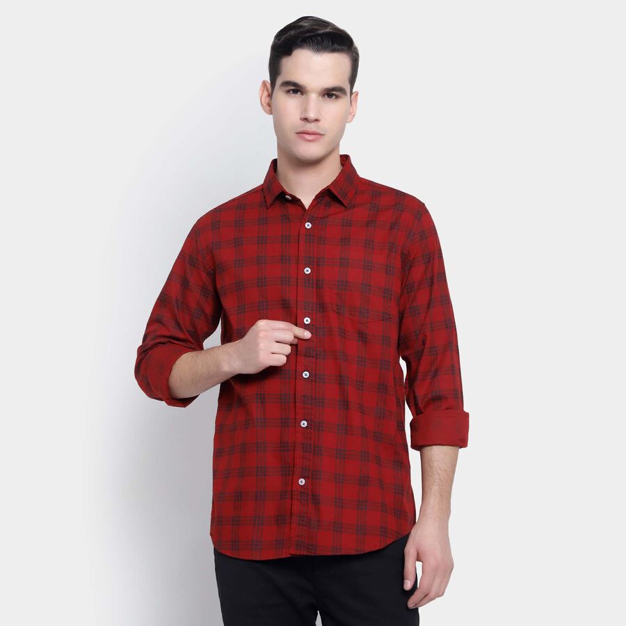 Cotton Checks Casual Shirt, Maroon, large image number null
