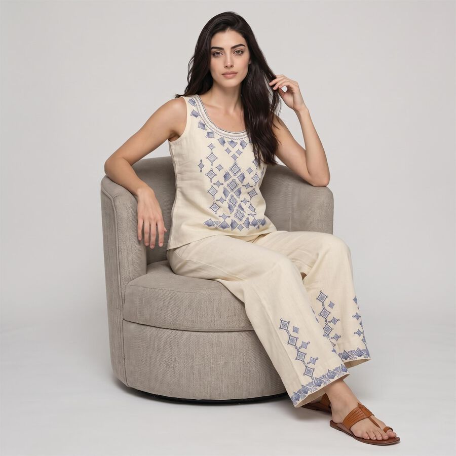 Women's Off White Embroidered Co-ord Set, ऑफ व्हाइट, large