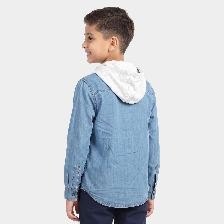 Boys Light Blue Long Sleeves Hooded Shirt, Light Blue, large