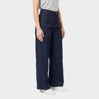 Women's Navy Blue Wide Leg High-Rise Patch Pocket Jeans, Dark Blue, small