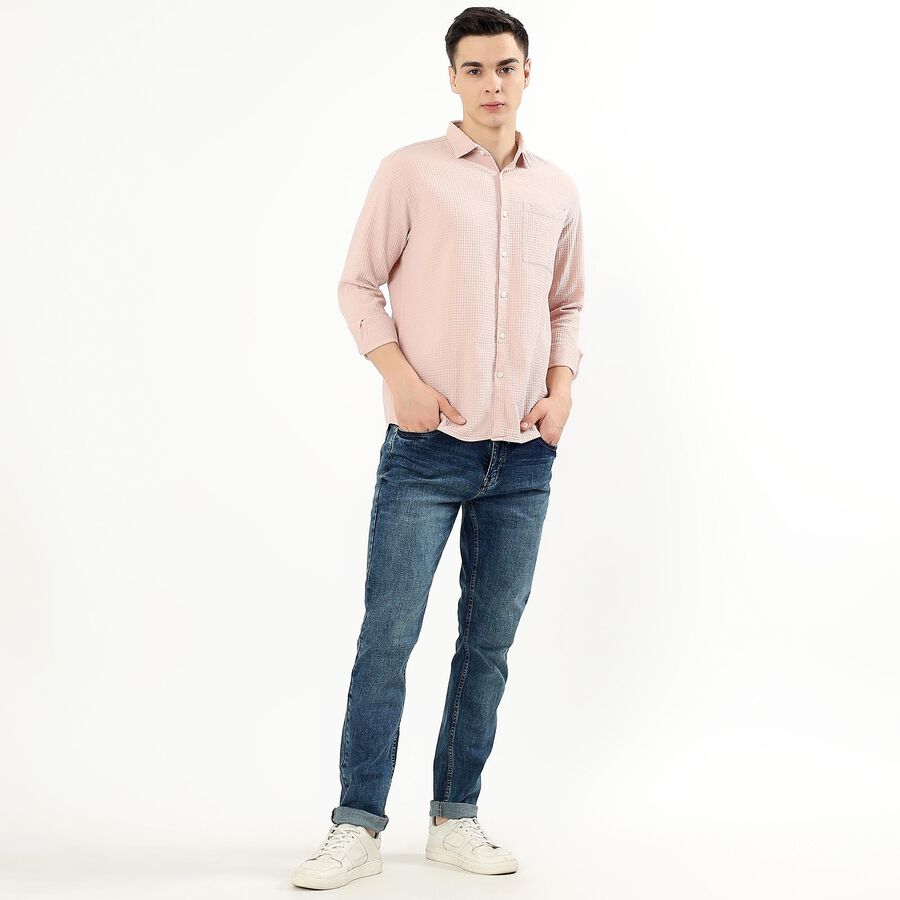 Men's Pale Pink Cotton Classic Collar Casual Shirt, Peach, large image number null