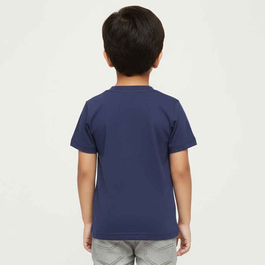 Boys' Deep Midnight Navy Blue Crew Neck Casual T-Shirt, Mid Blue, large image number null