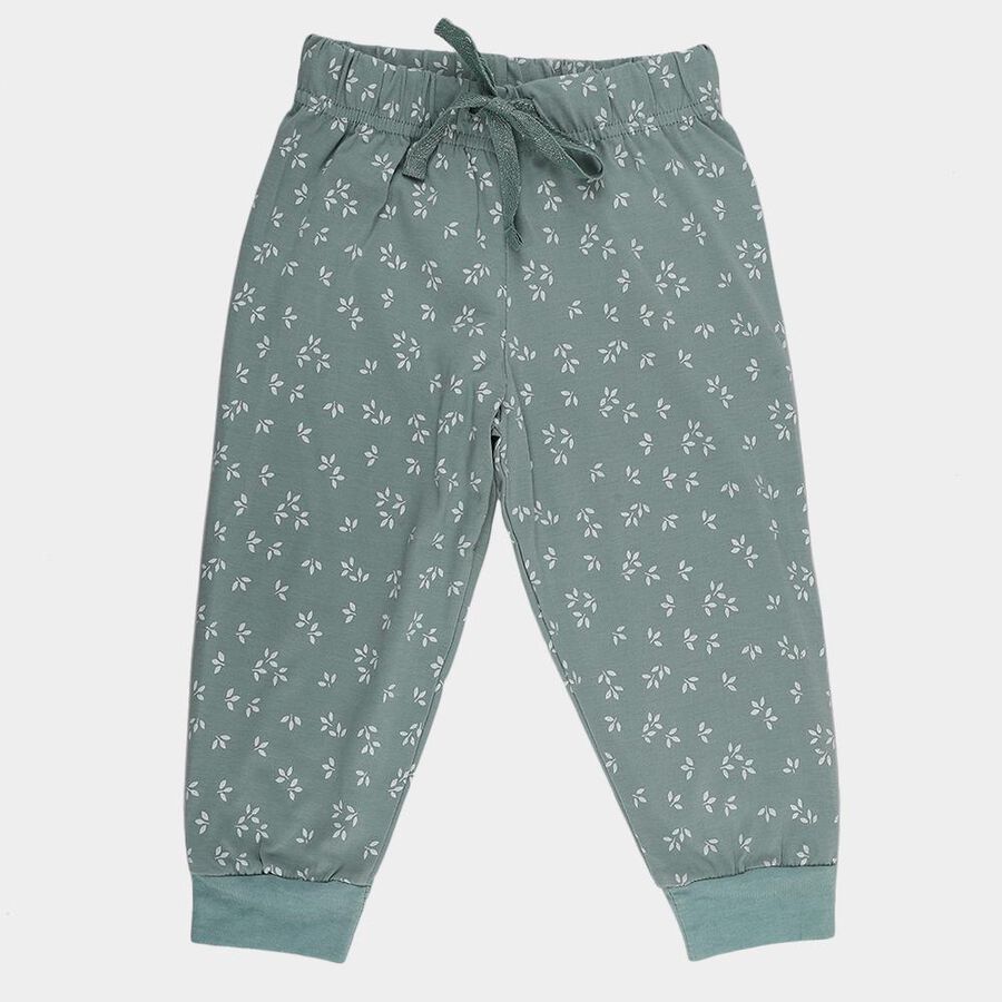 Girls Light Green Regular Fit Heart Printed Pyjama, Light Green, large