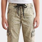 Boys Olive Green Cargo Fit Washed Jeans, Olive, small