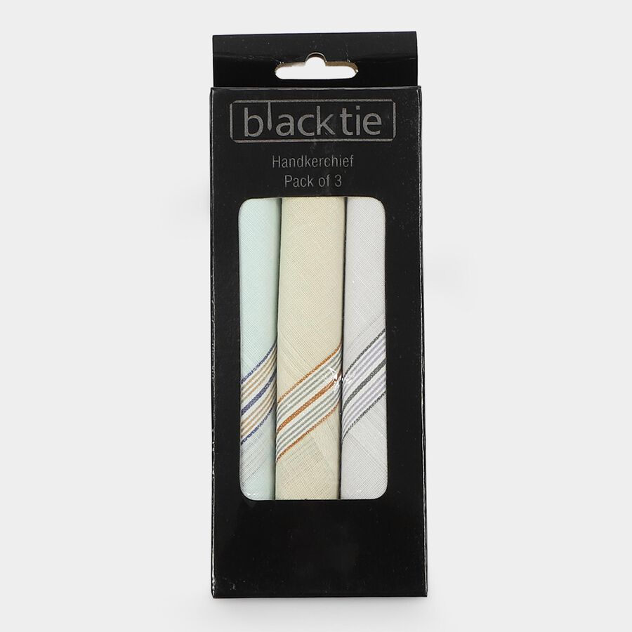 Men's Olive Green Striped Pack of 3 Handkerchief, ओलिव, large