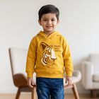 Boys Yellow Hoodie Neck Graphic Print Sweatshirt, Yellow, small
