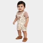 Infants' Beige Cotton Round Neck Cartoon Print Baba Suit, Beige, small