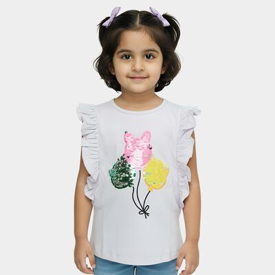 Girls' Purple Cotton Round Neck Romantic T-Shirt