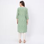 Women's Light Sage Green Cotton Notch Neck Embroidered Kurta, हल्का हरा, small