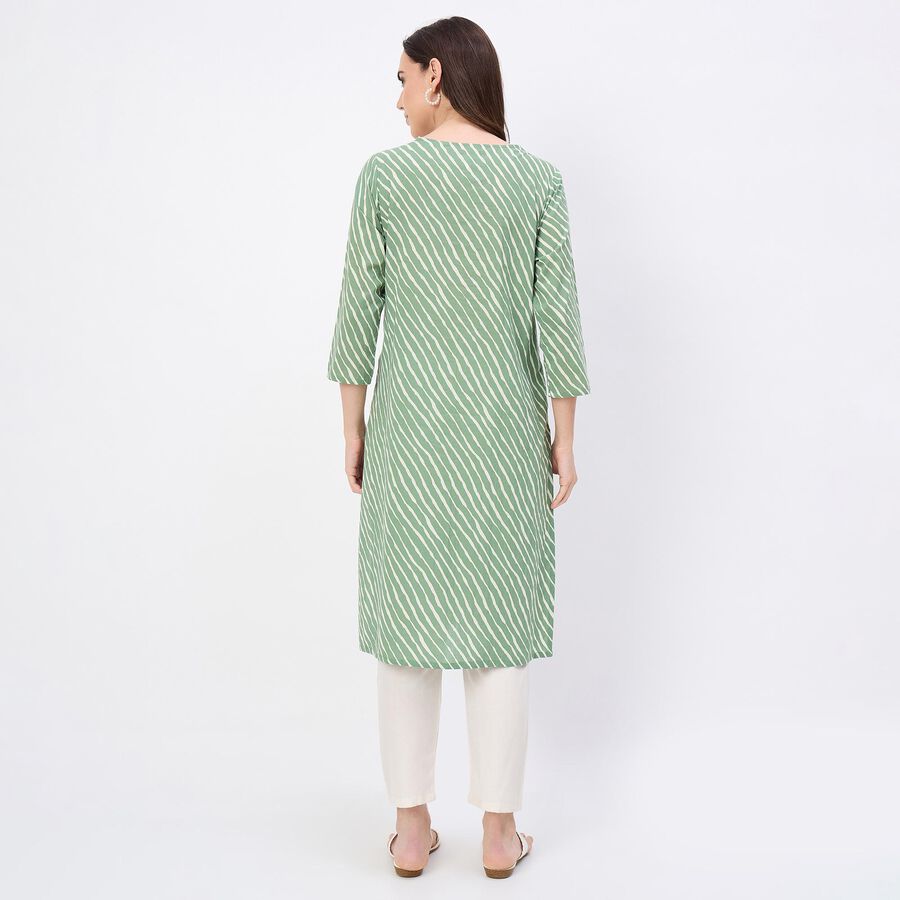 Women's Light Sage Green Cotton Notch Neck Embroidered Kurta, हल्का हरा, large