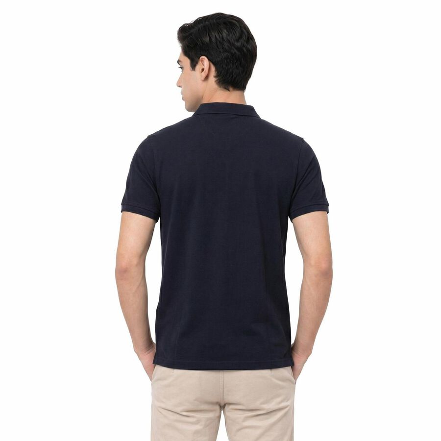 Men's Blue Collared Polo Regular T-Shirt, मध्यम नीला, large
