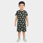 Boys' Charcoal 100% Cotton Round Neck Dinosaur Printed Baba Suit, Charcoal, small