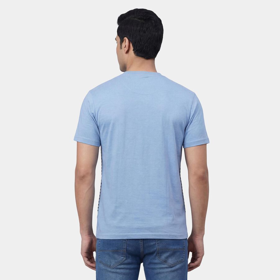 Men's Light Blue Henley Neck Classic T-Shirt, Light Blue, large