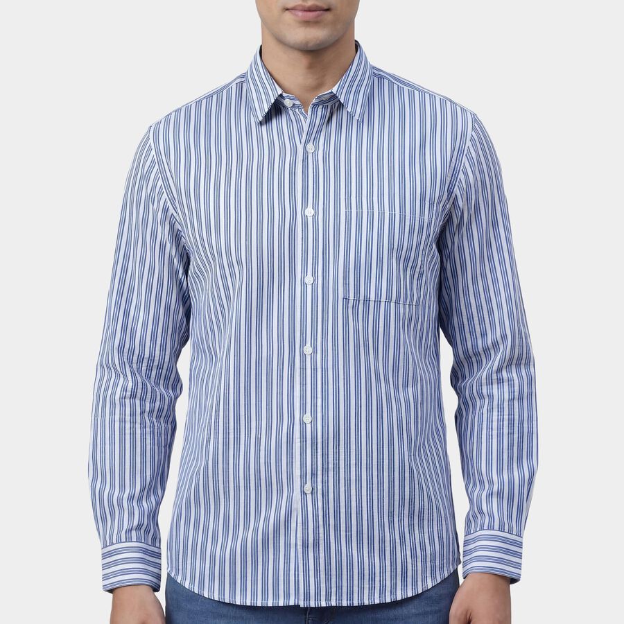 Men's Blue Cotton Classic Collar Casual Shirt, Mid Blue, large