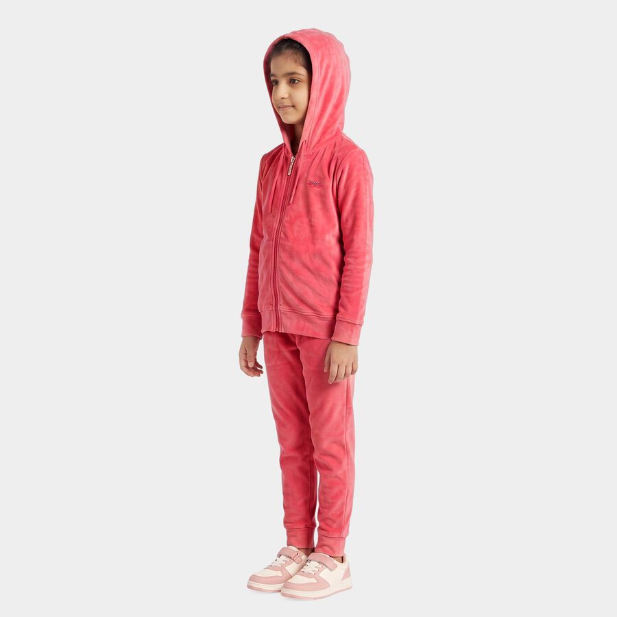 Girls Pink Hooded Neck Lounge Hipster Set, Fuchsia, large