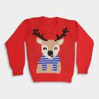 Boys Bright Cherry Red Crew Neck Casual Pullover, लाल, small image number null