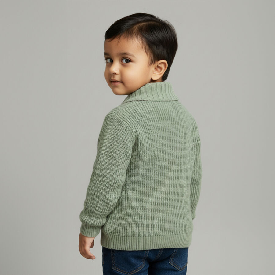 Infants Light Sage Green Shawl Collar Knit Pullover, हल्का हरा, large image number null