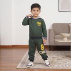 Boys Junior Green Hooded Graphic Print Baba Suit, Dark Green, small