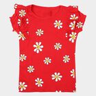 Girls Red Cotton Round Neck Regular T-Shirt, Red, small