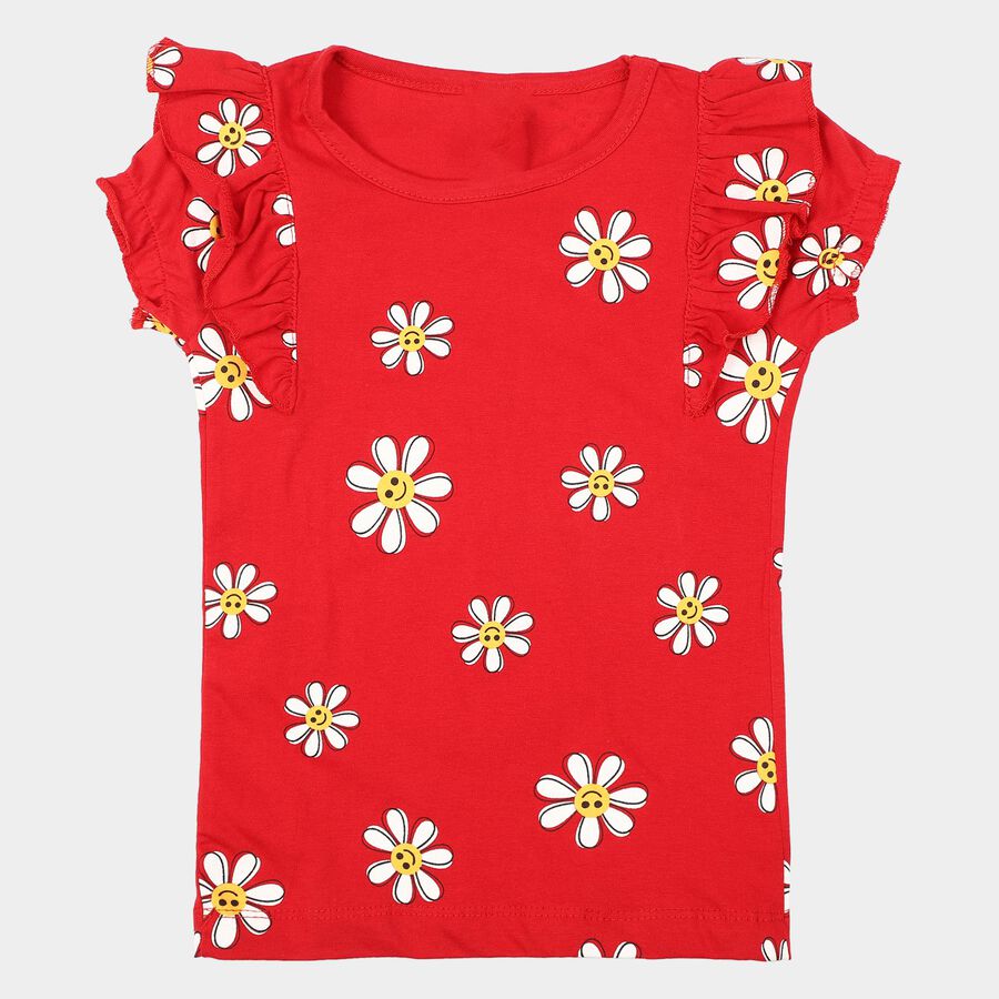 Girls Red Cotton Round Neck Regular T-Shirt, Red, large