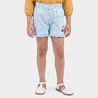 Girls' Light Blue Regular Fit Gingham Ruffle Hem Shorts, हल्का नीला, small