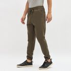 Men's Muted Olive Green Slim Fit Elastic Waist Casual Trousers, Olive, small image number null