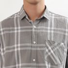 Men's Light Grey Cotton Button-Down Casual Shirt, Light Grey, small image number null