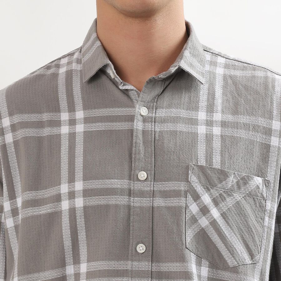Men's Light Grey Cotton Button-Down Casual Shirt, Light Grey, large image number null