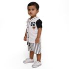 Infants' White Cotton V-Neck Applique Baba Suit, Navy Blue, small image number null