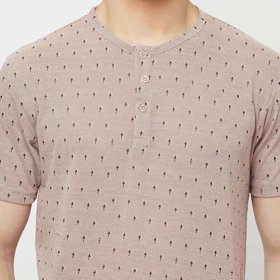 Printed Henley T-Shirt, Peach, large image number null