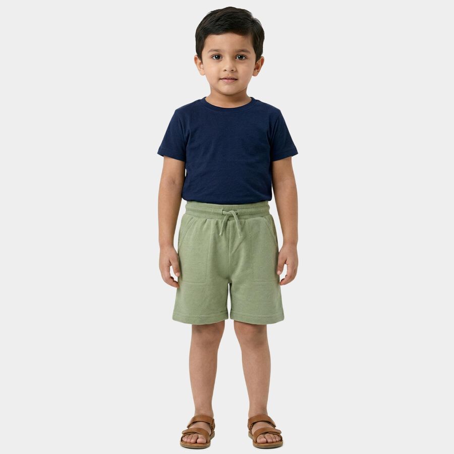 Boys' Green Cotton Blend Regular Fit Bermuda Shorts, हल्का हरा, large