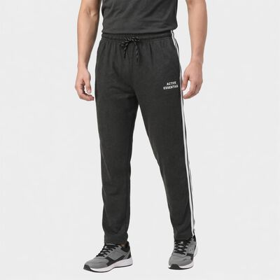 Men's Charcoal Regular Fit Side-Striped Track Pants