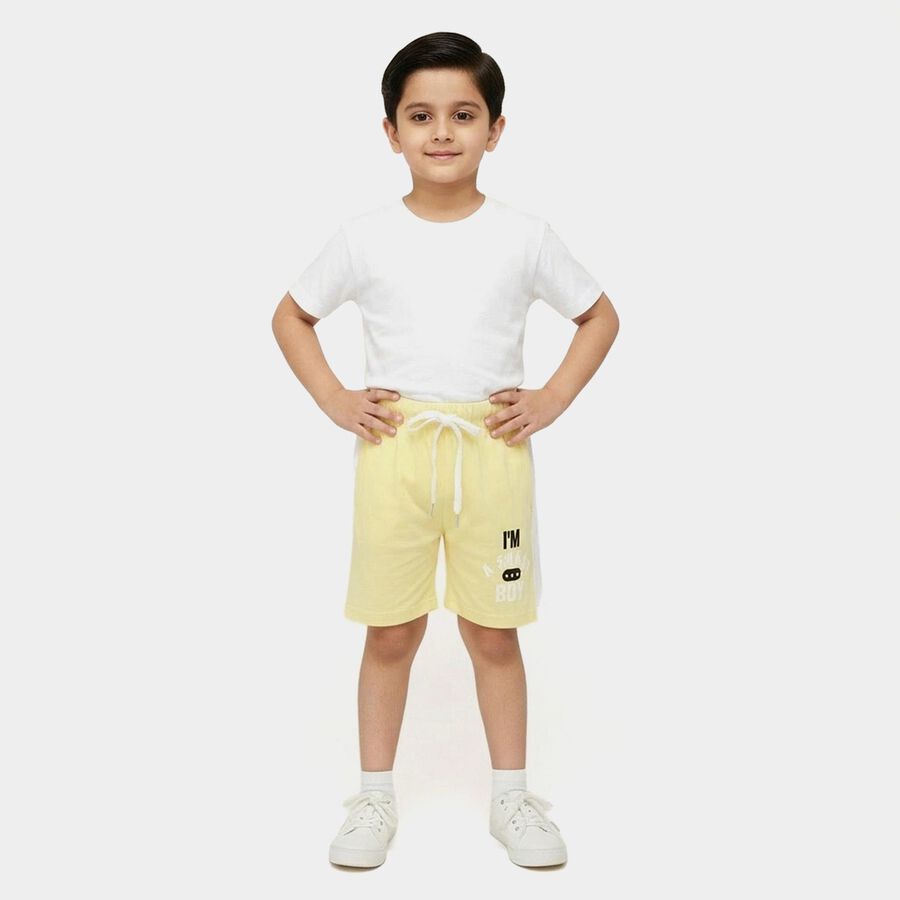 Boys' Yellow Regular Fit Printed Elastic Waist Bermuda Shorts, पीला, large