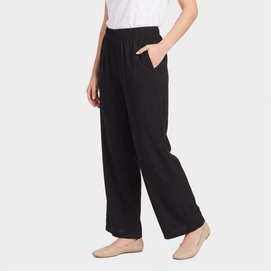 Women's Black Regular Fit Solid Wide-Leg Palazzos, काला, large