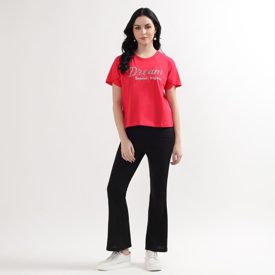 Ladies' 100% Cotton Round Neck T-Shirt, मूँगा (कोरल), large image number null