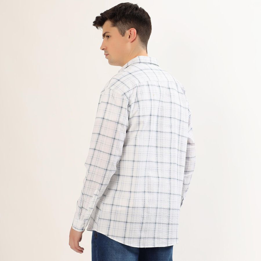 Men's White Cotton Classic Collar Casual Shirt, White, large