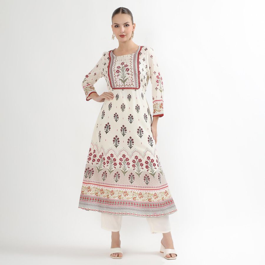 Women's Eggshell White Floral Printed Ethnic Set, ऑफ व्हाइट, large image number null