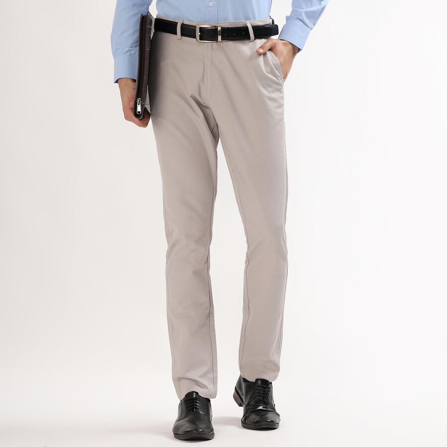 Men's Slim Fit Casual Trousers , Off White, large image number null